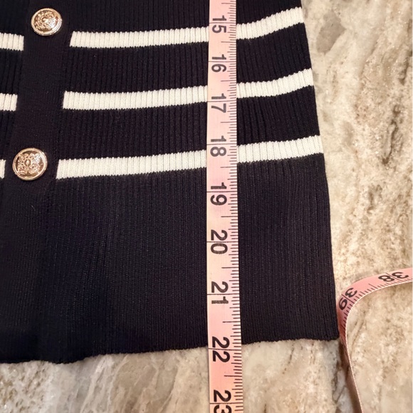 Faith and Zoe Black White Striped Cardigan Gold Buttons Small Preppy - Picture 6 of 9